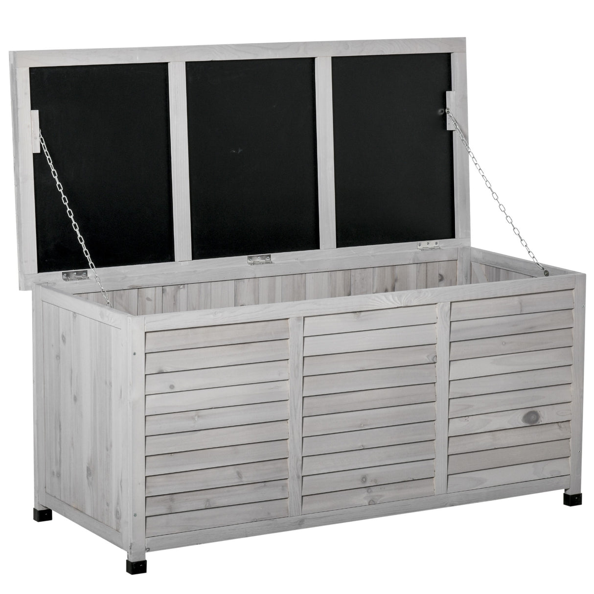 Easycomfort Opbergbank van sparrenhout, Opbergkist voor buiten met antislipvoetjes 127x56x60cm, Grijs