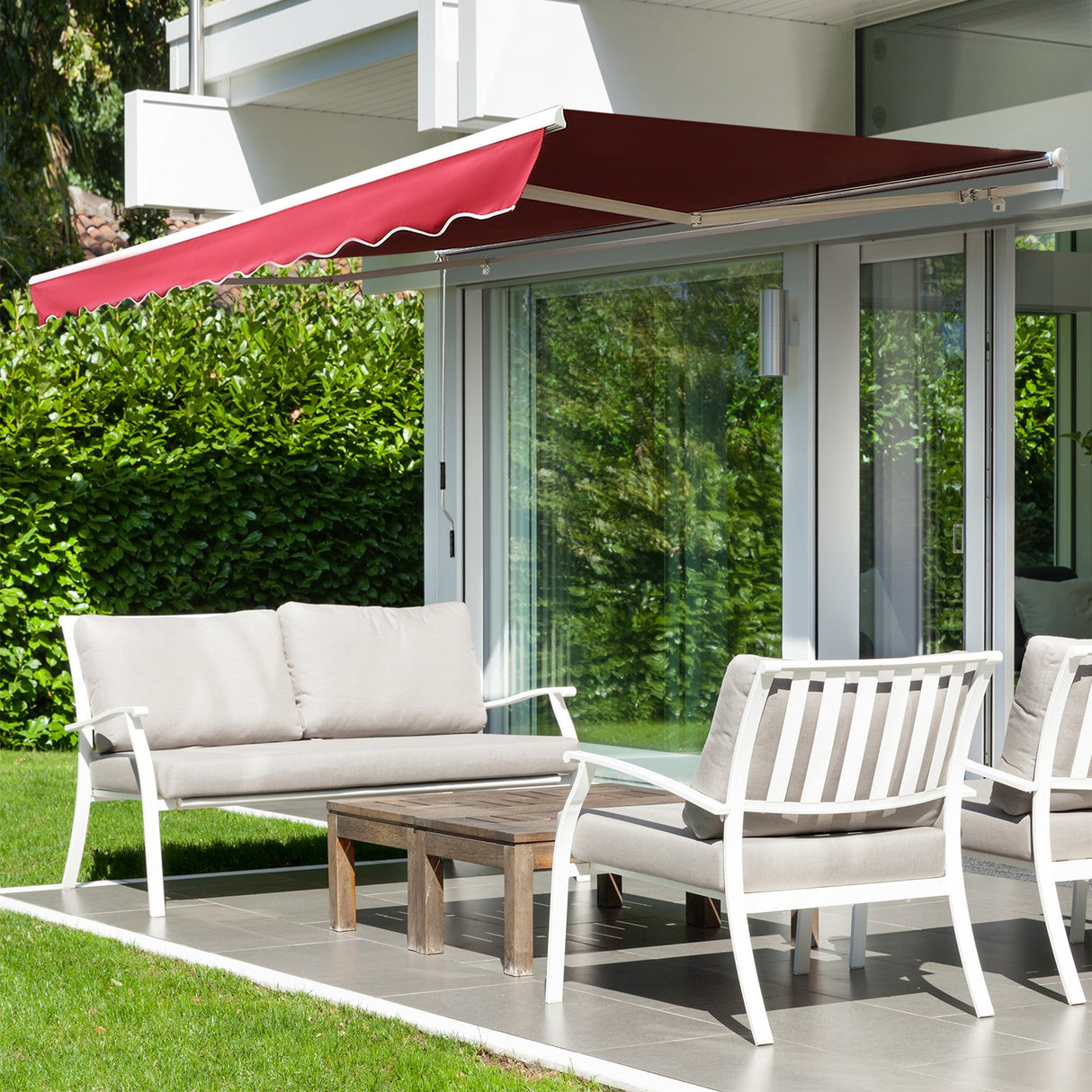 Easycomfort Zonnescherm met Handmatige Oprolling, van Aluminium en Polyester, 295x245cm, Donkerrood