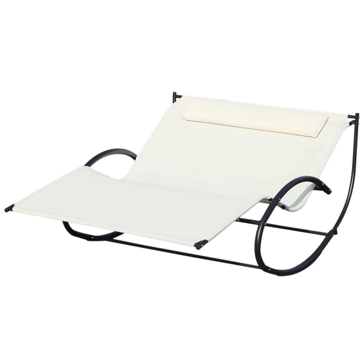 Easycomfort ligbed voor 2 personen, schommelende tuinstoel van metaal en texteline, 140x200x36-88cm, crèmewit