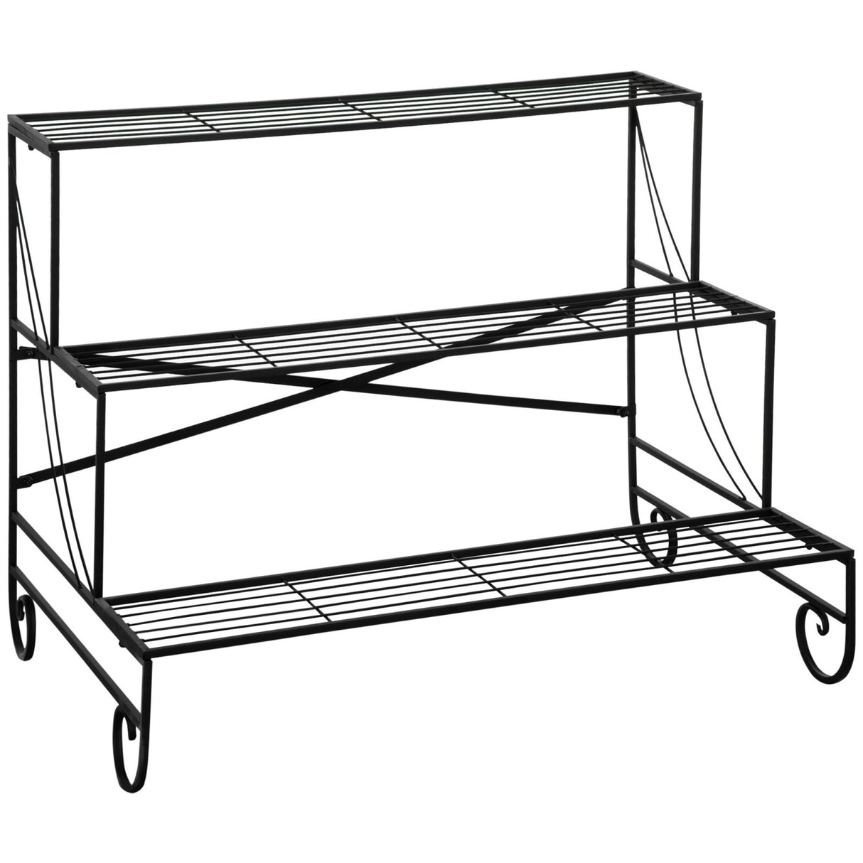 Easycomfort Plantenrek van smeedijzer, Buitentrap Plantenstandaard met 3 niveaus, Zwart