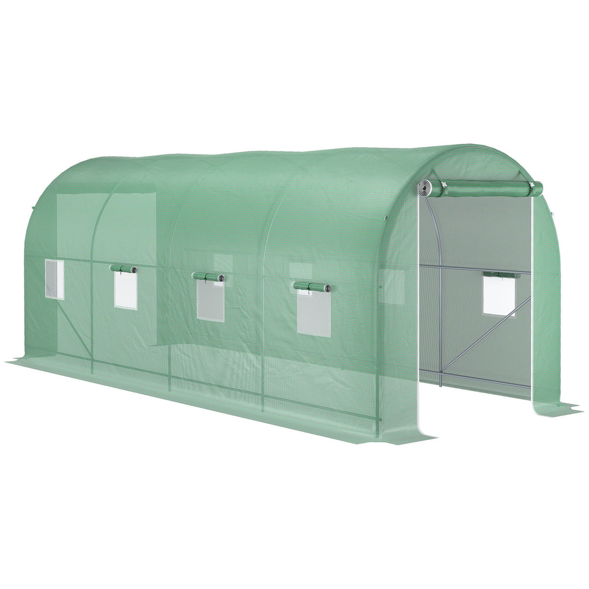 Easycomfort Serra een Tuin Tunnel 5x2x2 m met 8 Ramen en Oprolbare Deur, Groen