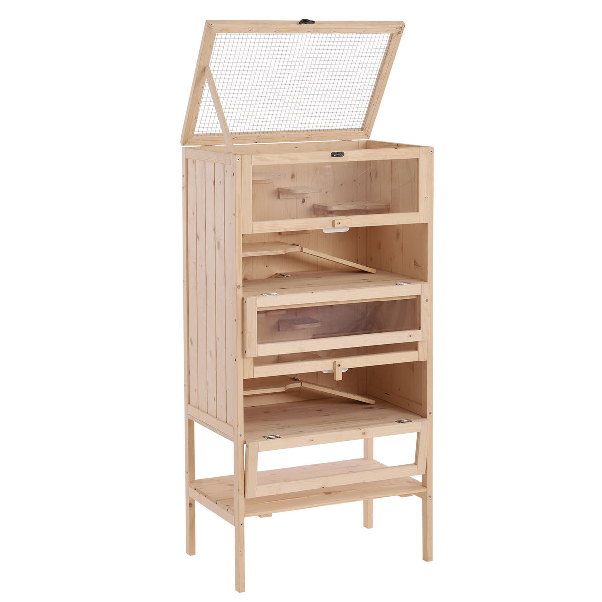 Easycomfort Kooi voor Hamsters, Knaagdieren en Cavias van Massief Hout met Uitneembaar Dak 4 Verdiepingen Verbonden met Ramps 60x40x120cm