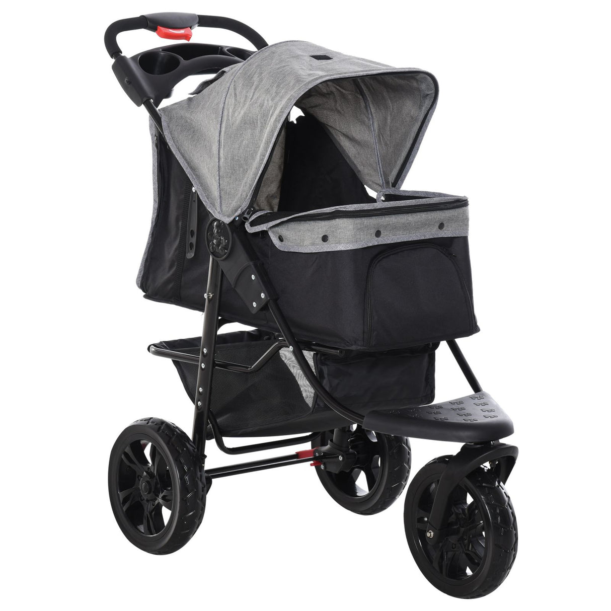 Easycomfort 2 in 1 Hondenbuggy met 3 Wielen, Opvouwbaar met Rem, Opbergmand en Flessenhouder, van Staal en Oxford, Grijs en Zwart, 109.5x57.5x106.5cm
