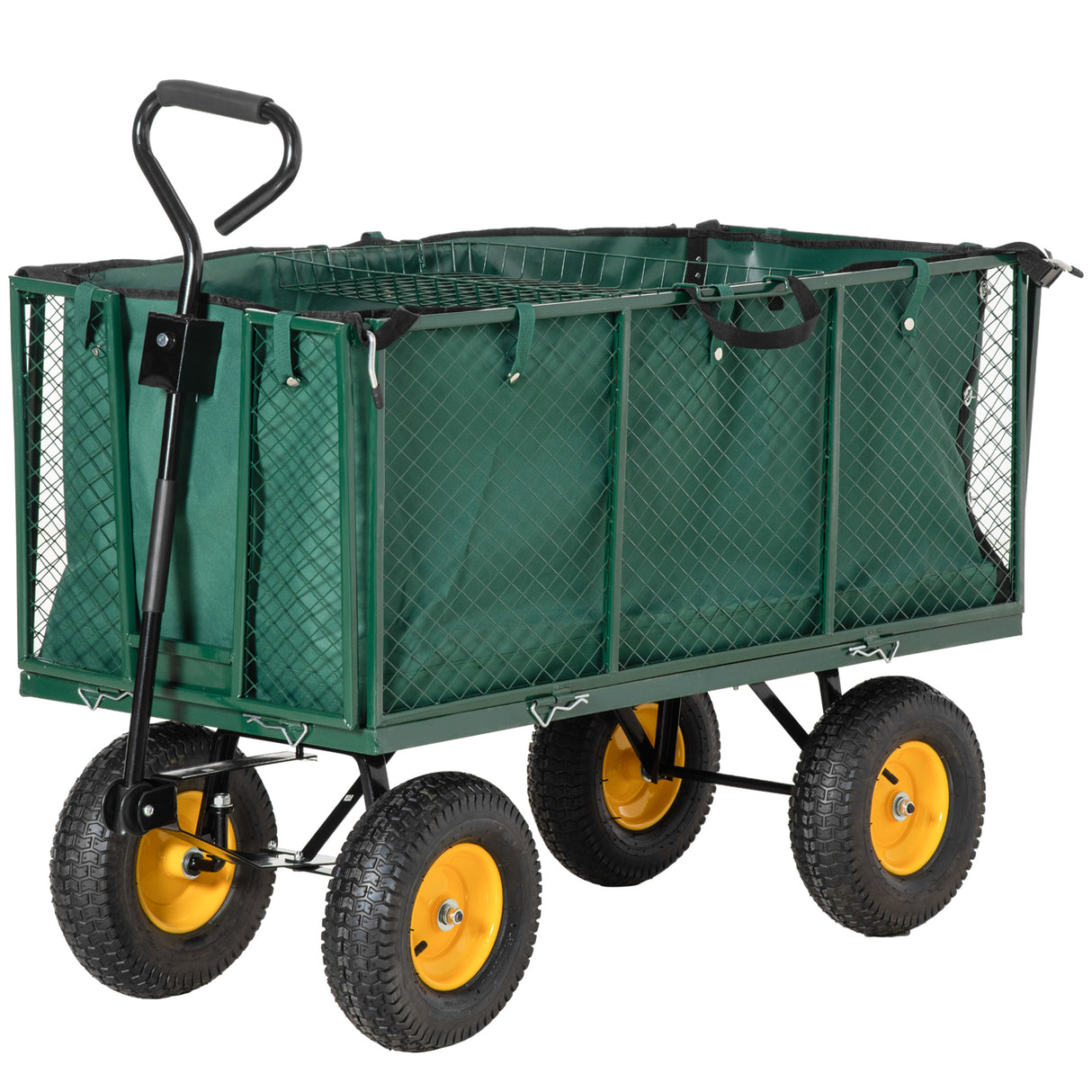 Easycomfort Tuinwagen van Staal met Klapbare Zijwanden en 4 Wielen, Inhoud 342L, Groen