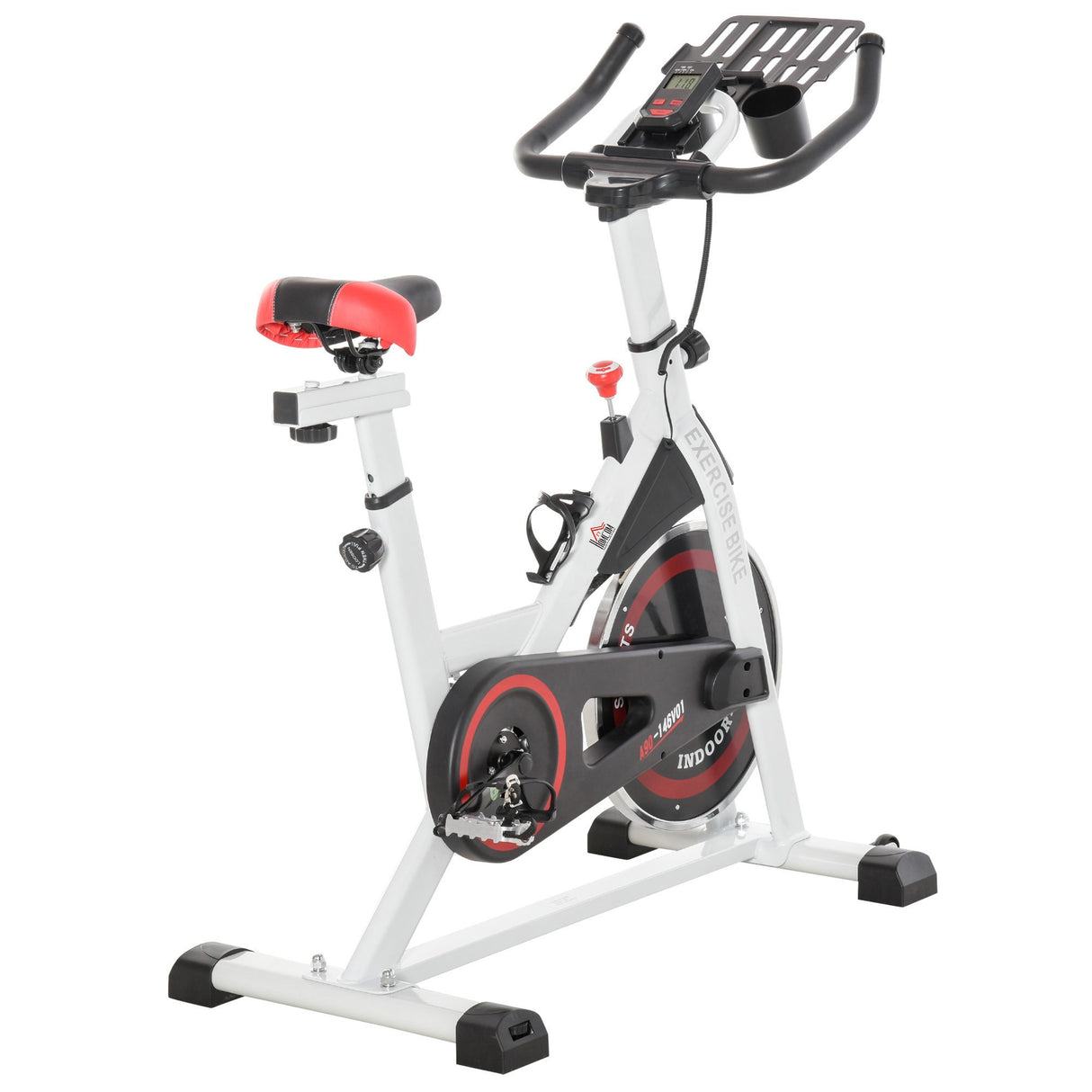 Easycomfort Professionele Hometrainer, Spinningfiets, Verstelbare Hometrainer voor Thuisgebruik met LCD-scherm en bekerhouder, 8kg Vliegwiel, Wit