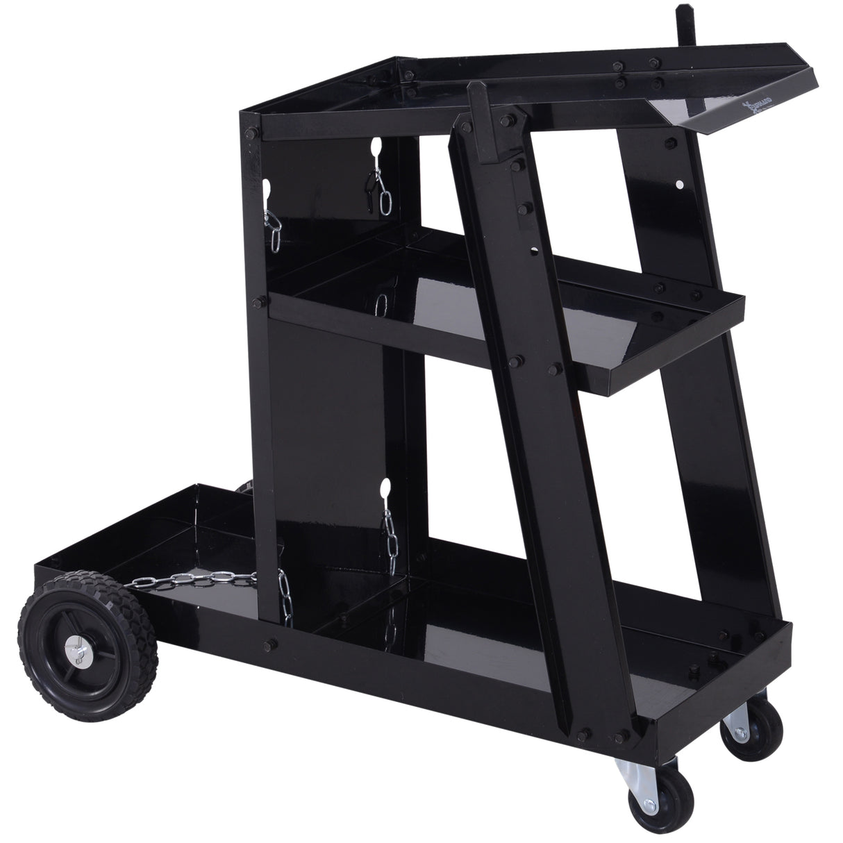 Easycomfort DURHAND Gereedschapswagen met 3 planken en 2 veiligheidskettingen, van staal, 71x39x70 cm, zwart