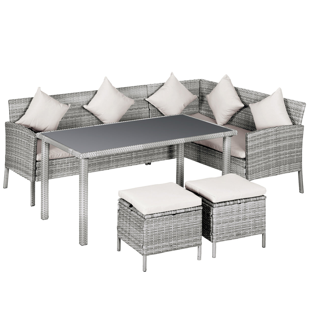 Easycomfort Set 5 Stuks Buiten Loungeset met 2 Banken 1 Tafeltje 2 Krukjes, Tuinmeubelen van Grijs Rattan