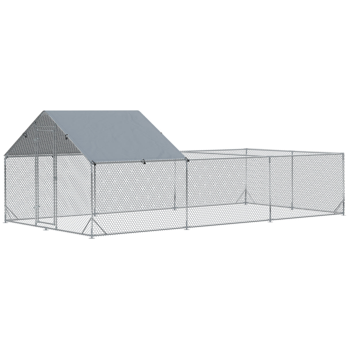 Easycomfort Tuinkippenhok voor 15-18 Kippen van Gegalvaniseerd Staal en PE met Dak en Slot, 600x300x195 cm