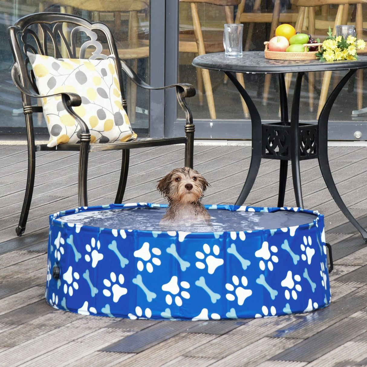 Makkelijke comfort Harde Zwembad voor Middelgrote Honden tot 65kg van Hard Plastic en Antislip voor Tuin of Binnen, Blauw ?120x30cm