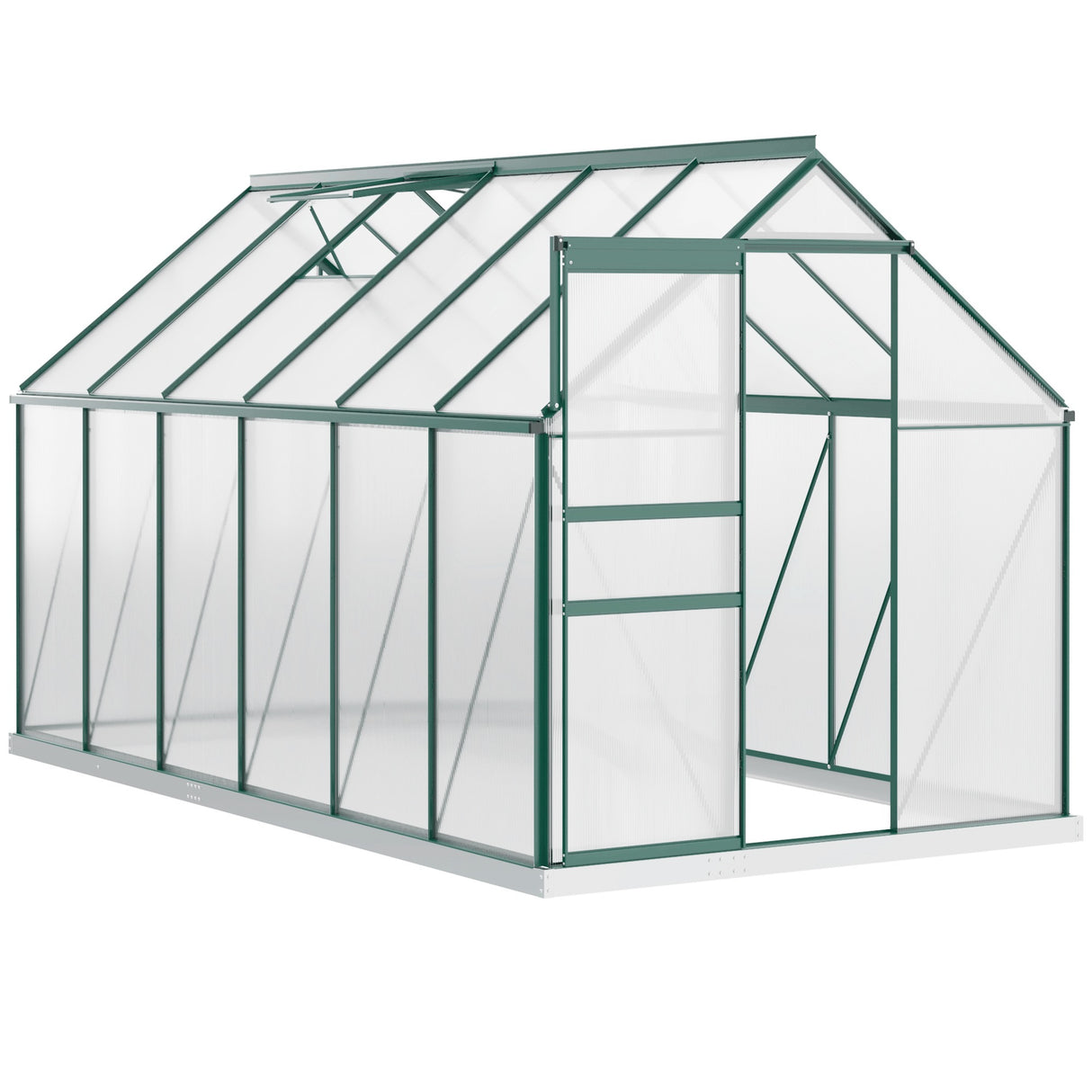 Easycomfort Serra da Giardino in Polycarbonaat 190x375x199cm, met Openslaand Raam en Schuifdeur, Aluminium Structuur, Groen