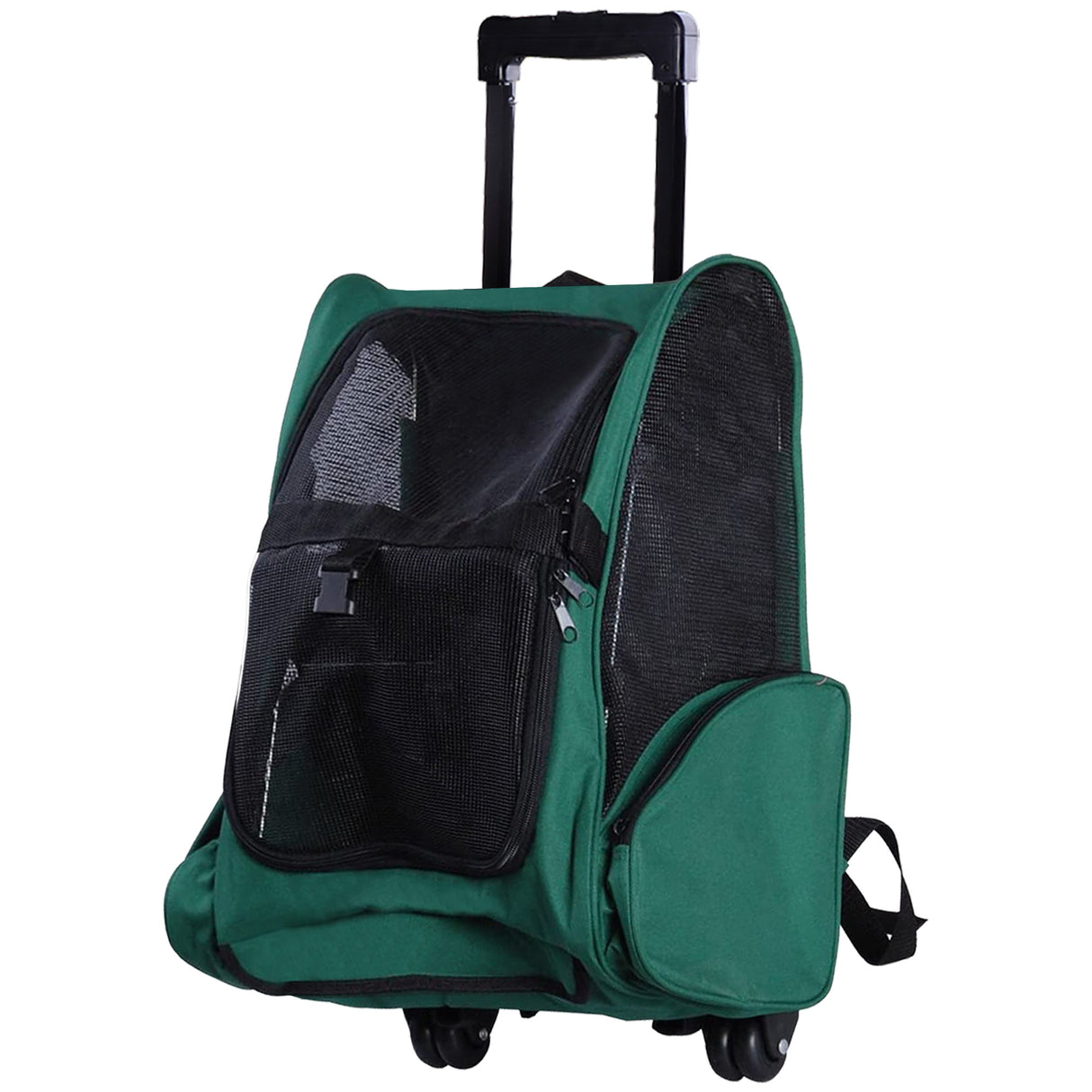 Easycomfort Draagtas Rugzak 2 in 1 voor Honden en Katten met Zijzakken, Telescopisch Handvat en Wielen, 42x25x55cm, Groen