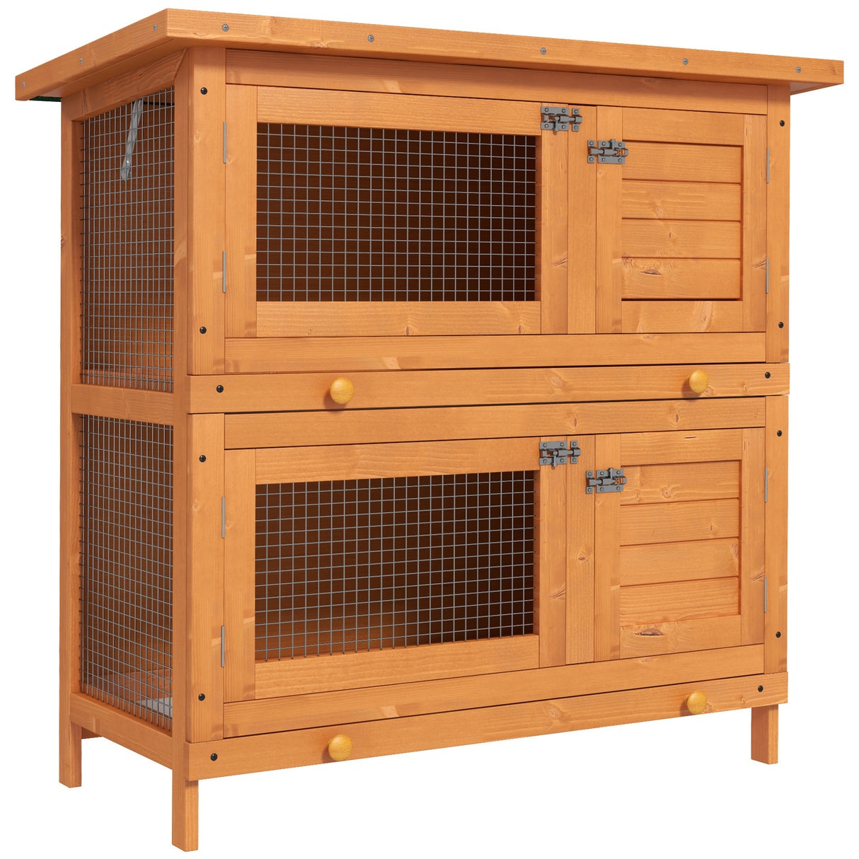 Easycomfort Kooi met Twee Verdiepingen voor Konijnen, Buitenhok van Sparrenhout, 90x45x90 cm, Hout en Groen
