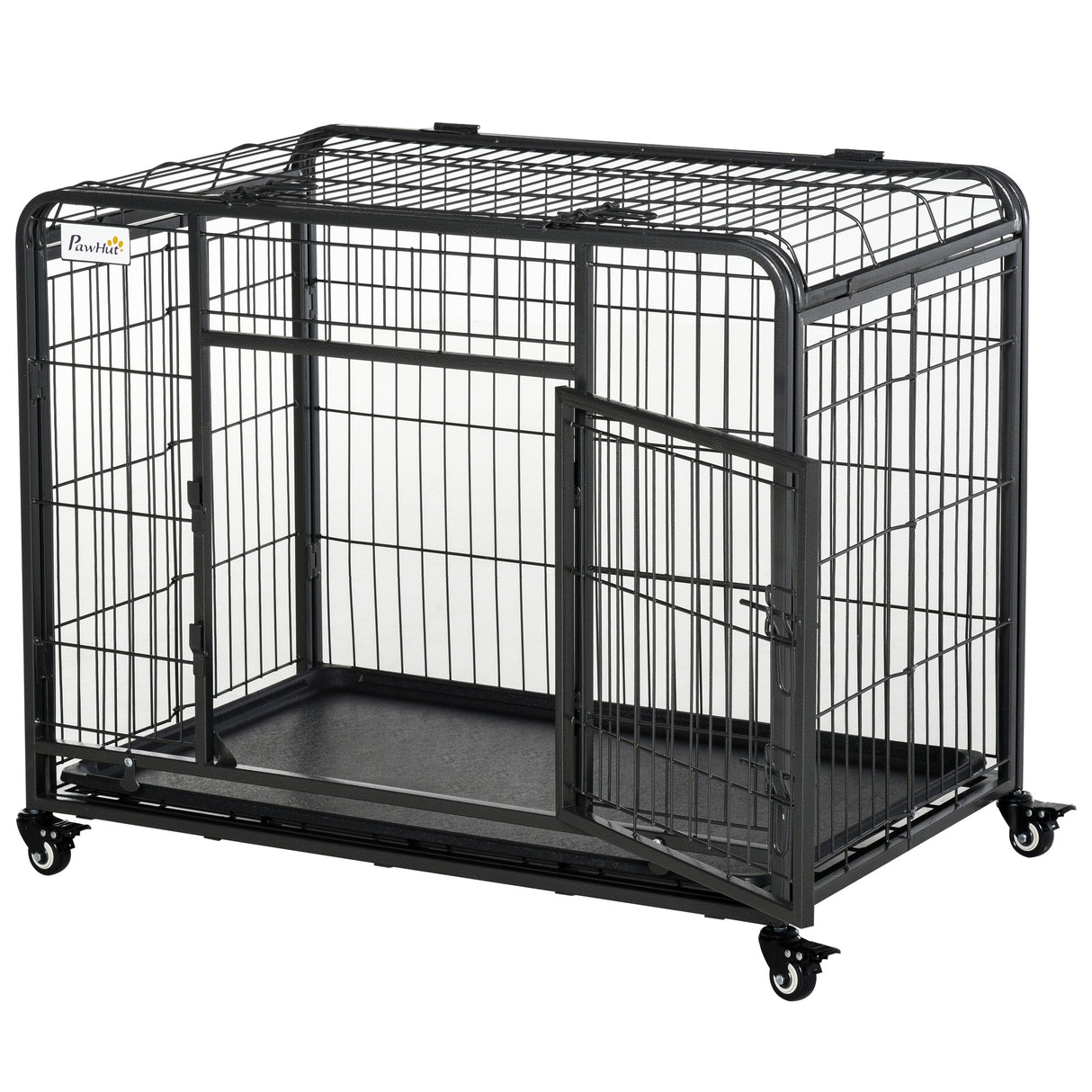 Easycomfort Kennel Opvouwbare Hondenkooi met Dubbele Deur, 4 Wielen met Rem en Verwijderbare Bodem, 109.5x71x78cm