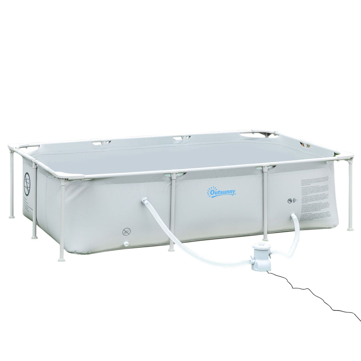 Easycomfort Opzetzwembad, Vrijstaand Zwembad met Stijve Rechthoekige Filter en Klep van Staal en PVC, Grijs, 252x152x65 cm