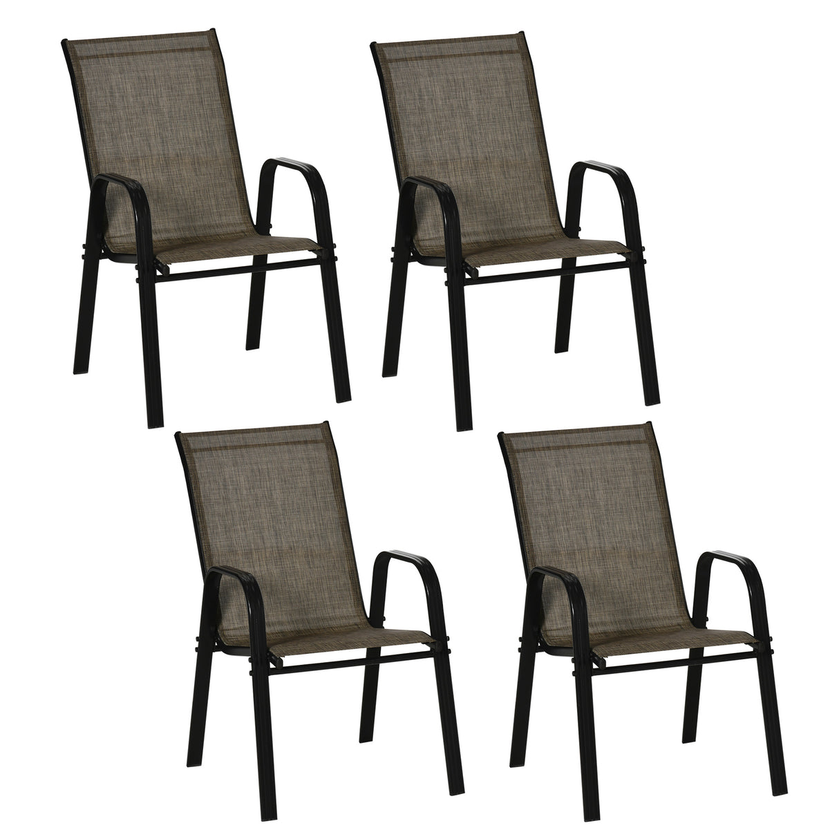 Easycomfort Tuinstoelenset 4-delig, Stapelbare Buitenstoelen van Metaal en Ademende Stof, Bruin