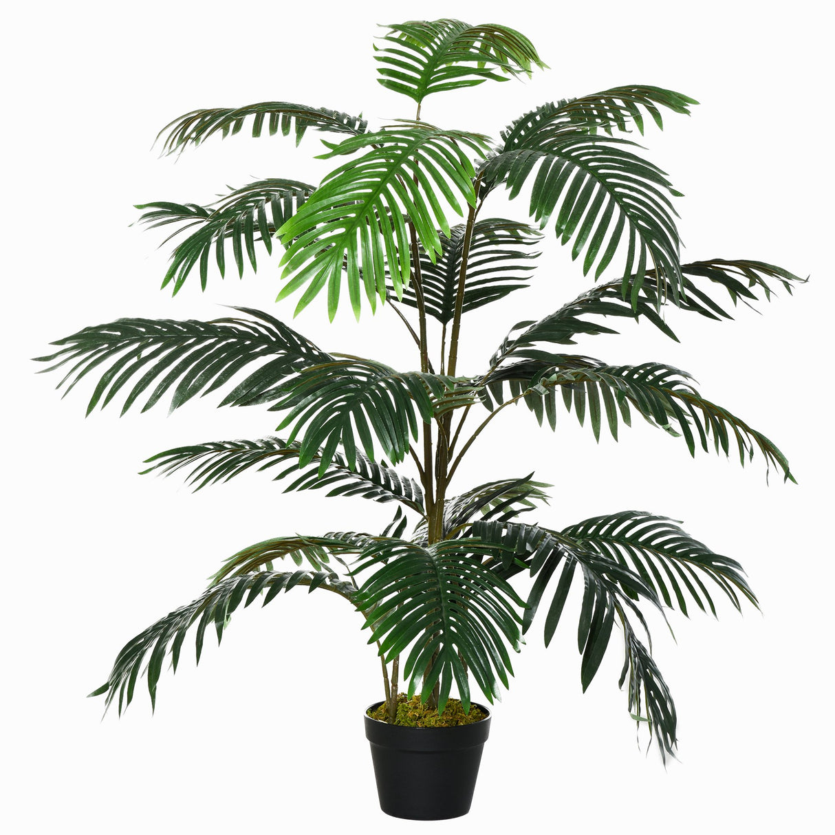 Eenvoudige comfortpalm van decoratief plastic met 20 bladeren, kunstplant met pot voor binnen en buiten, 140cm hoog.