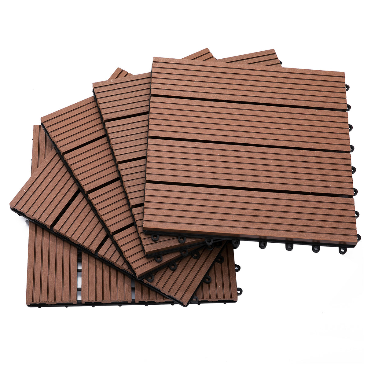 Easycomfort Set 11 Tegels voor Buitenshuis met Anti-slip Kliksysteem van Gerecycled HDPE, 30x30x2,2 cm, Bruin