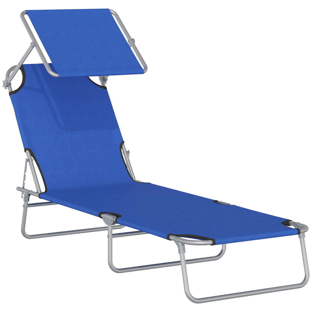 Easycomfort Ligbed voor in de tuin, verstelbare en inklapbare ligstoel met blauwe stoffen luifel, 187x58x50cm