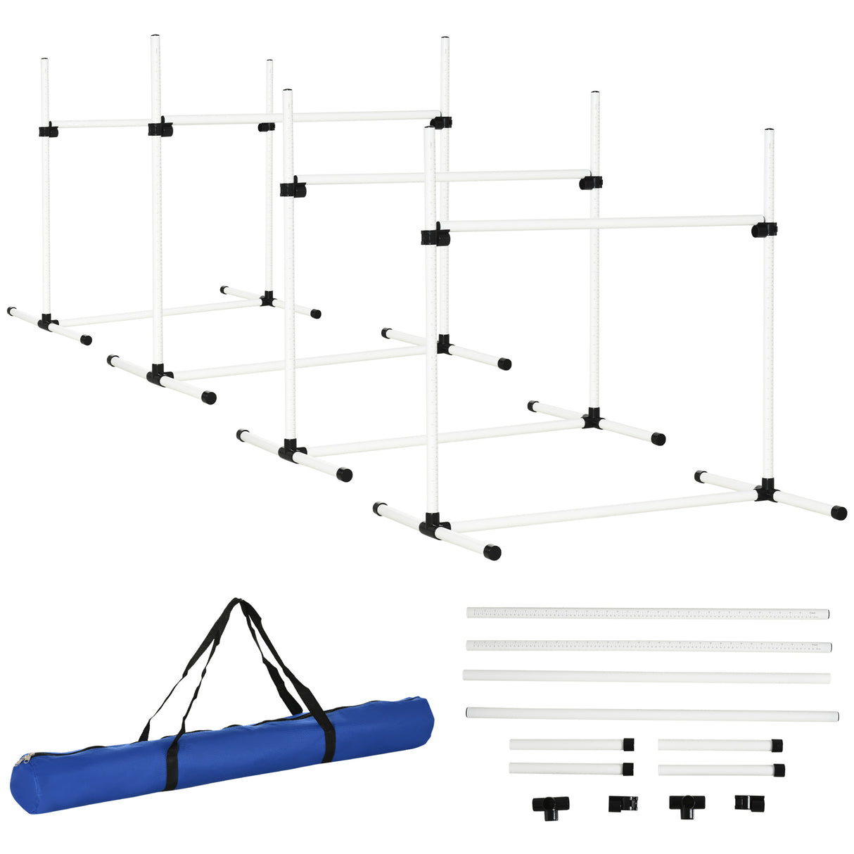 Easycomfort Set van 4 Agility Dog Horden voor Hondentraining met Draagtas, Hoogte van de Horizontale Balken Verstelbaar, 99x65x94cm