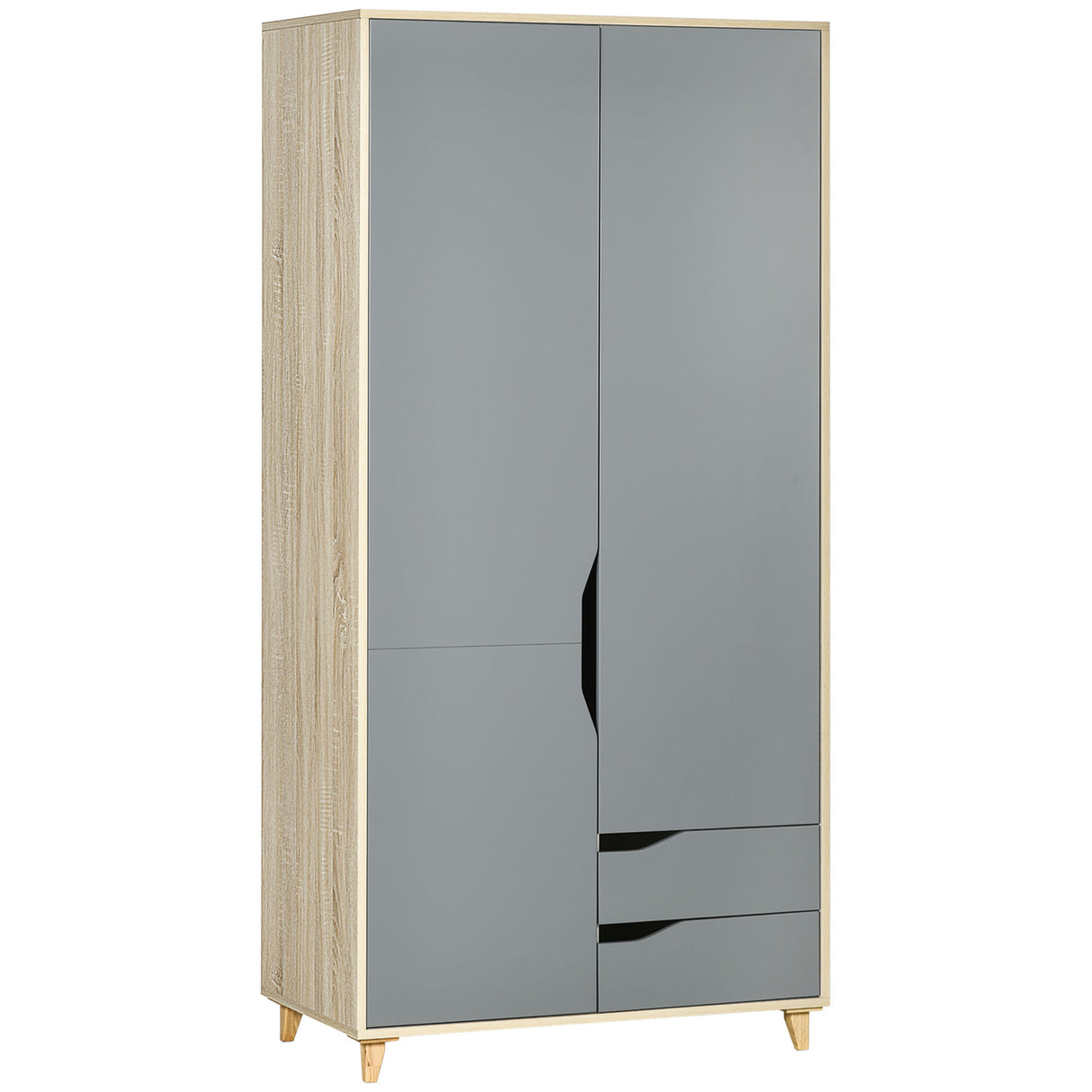 Easycomfort Kledingkast met 2 deuren in spaanplaat en MDF met 3 planken en 2 laden, 88,9x50,1x184,5 cm.