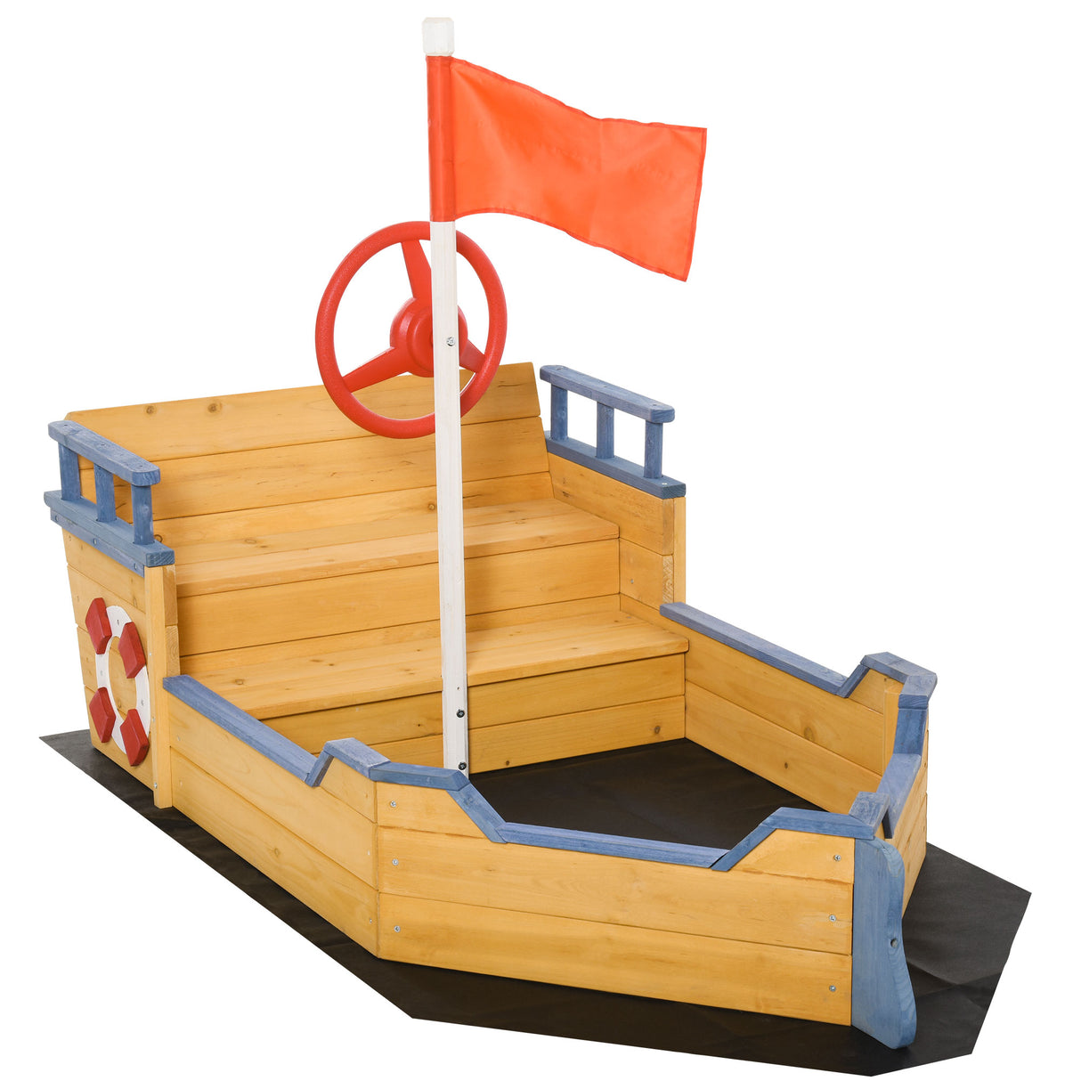 Easycomfort Zandbak voor Kinderen van Hout in de Vorm van een Piratenschip met Opbergruimte, 158x78x45.5 cm