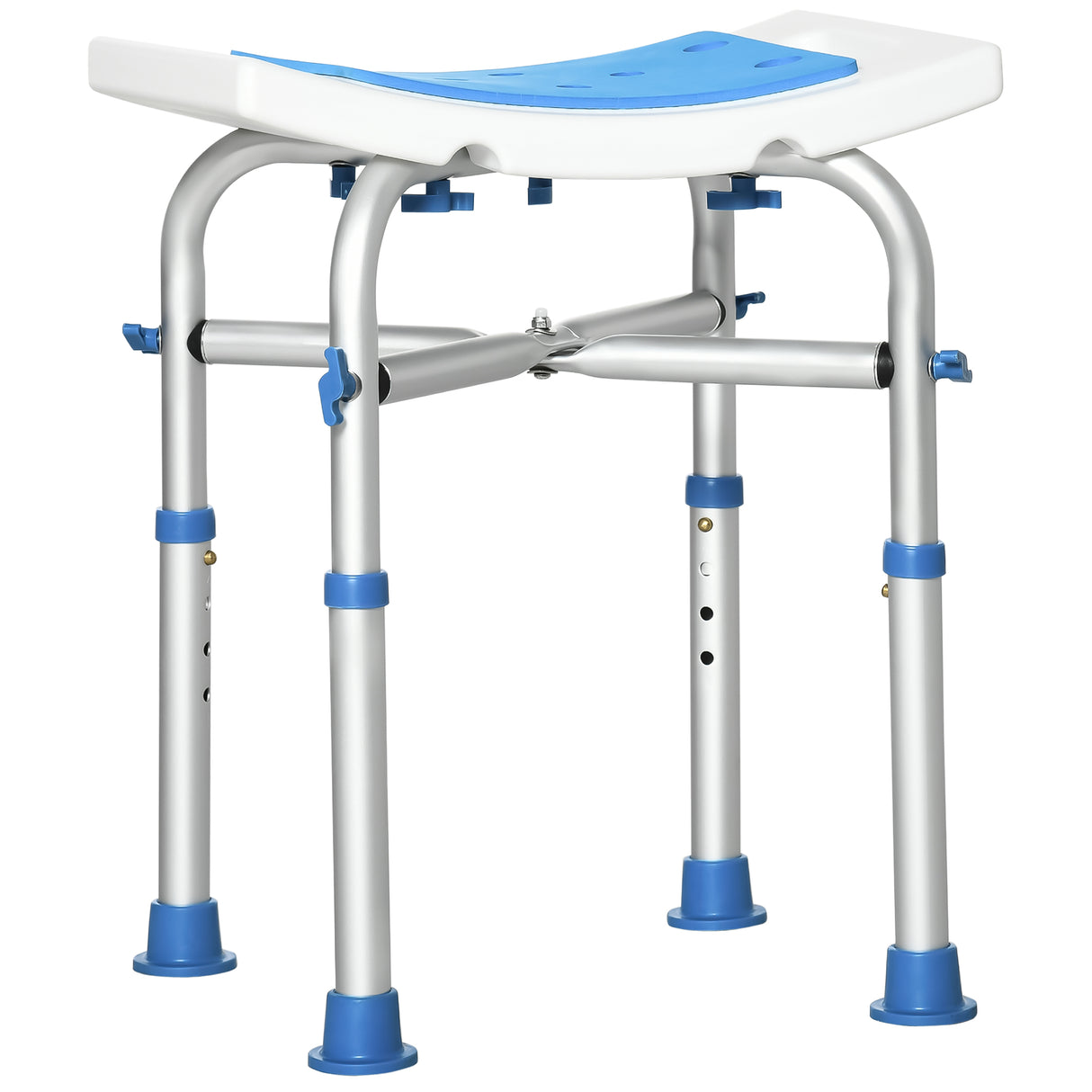 Douche Kruk van Aluminium met Verstelbare Hoogte en Antislip Zuignap Voetjes, Blauw