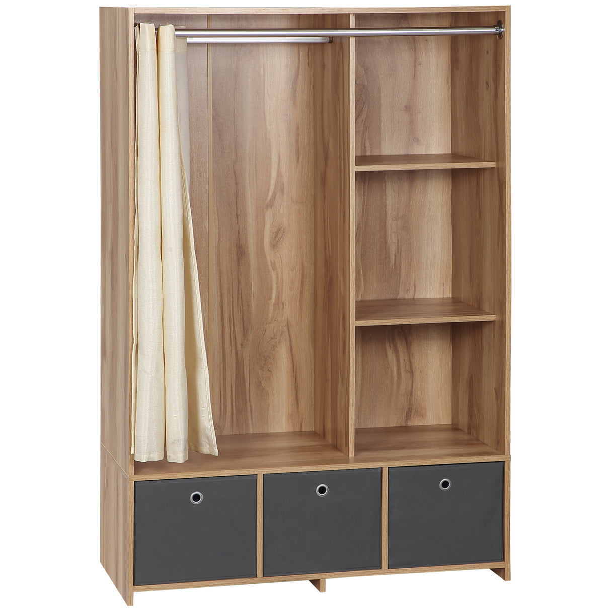 Easycomfort Kledingkast van spaanplaat met ophangrail, 3 polyester laden en 3 planken, 105x48x160 cm