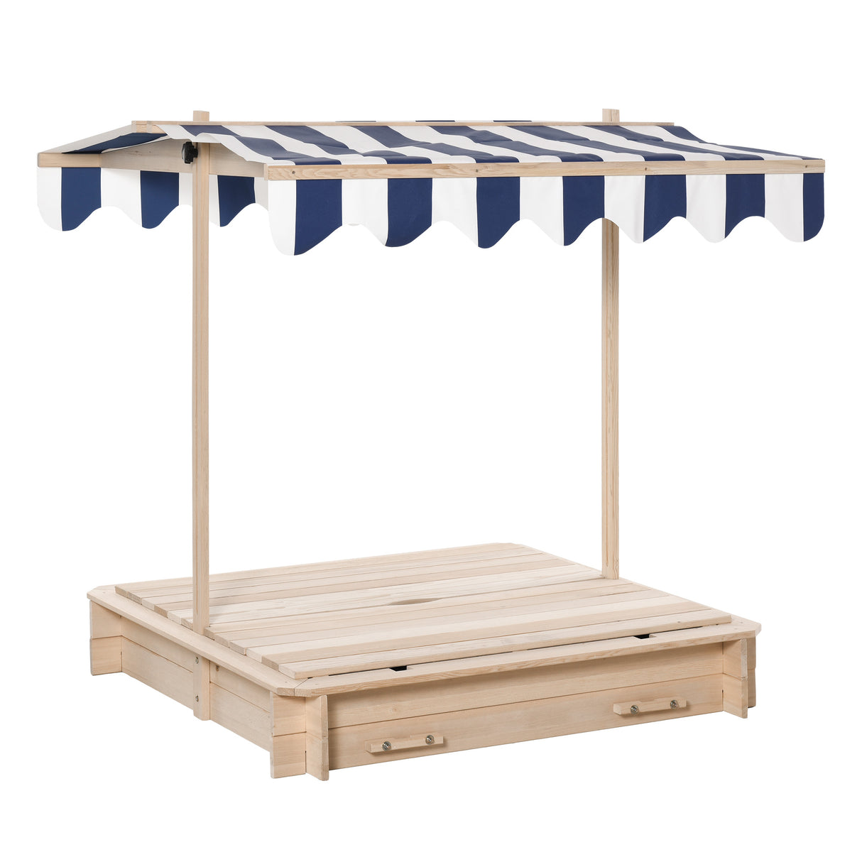 Easycomfort Zandbak voor Kinderen van Hout met Zonnedak, Bank en Deksel, 106x106x121cm Wit en Blauw