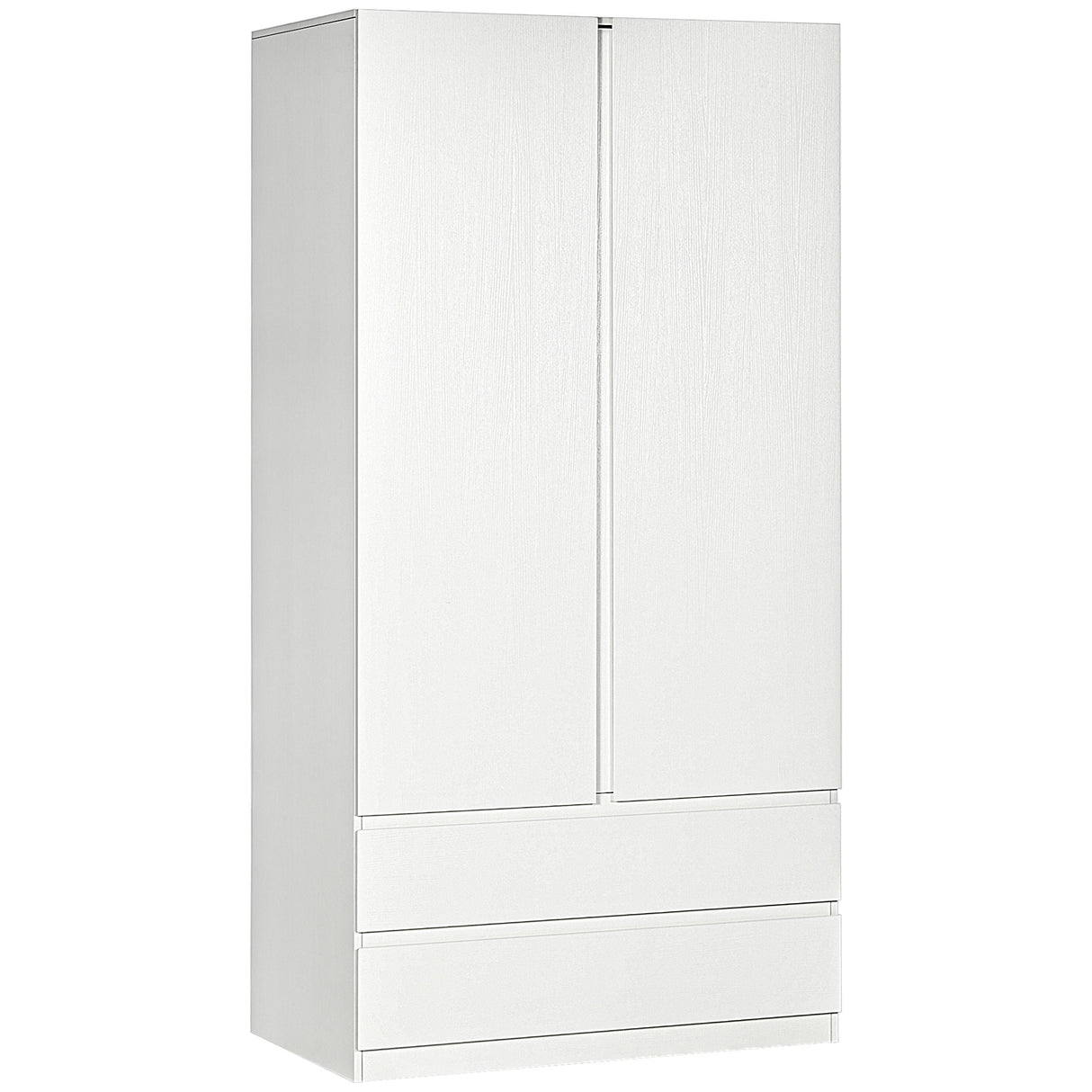 Easycomfort Kledingkast in Wit Spaanplaat met Kapstok en 2 Schuifladen voor Slaapkamers, 100x60x200 cm