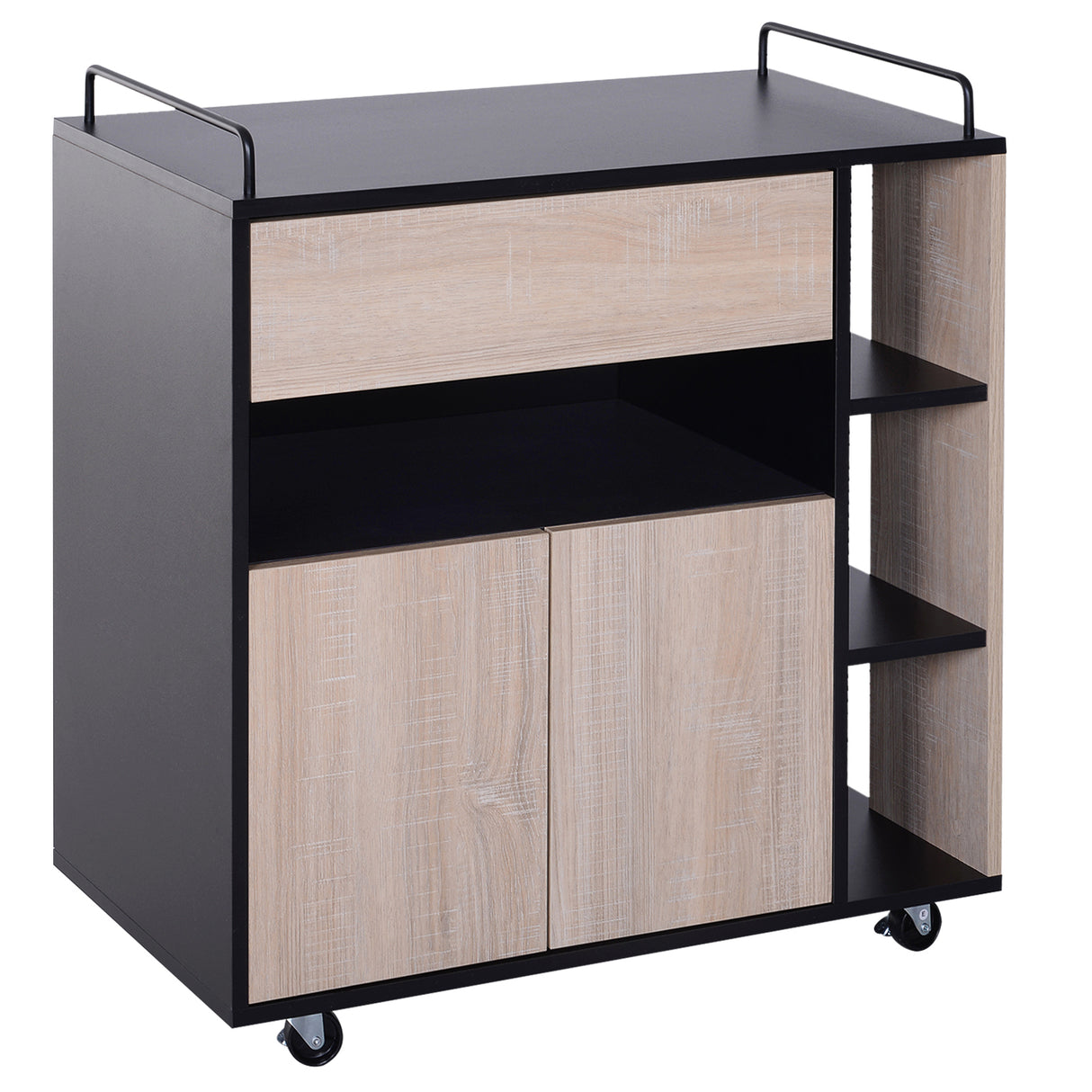 Easycomfort Keukentrolley Multifunctioneel Modern met Wielen Lade Deur van Eikenhout, 76,5x40x82cm