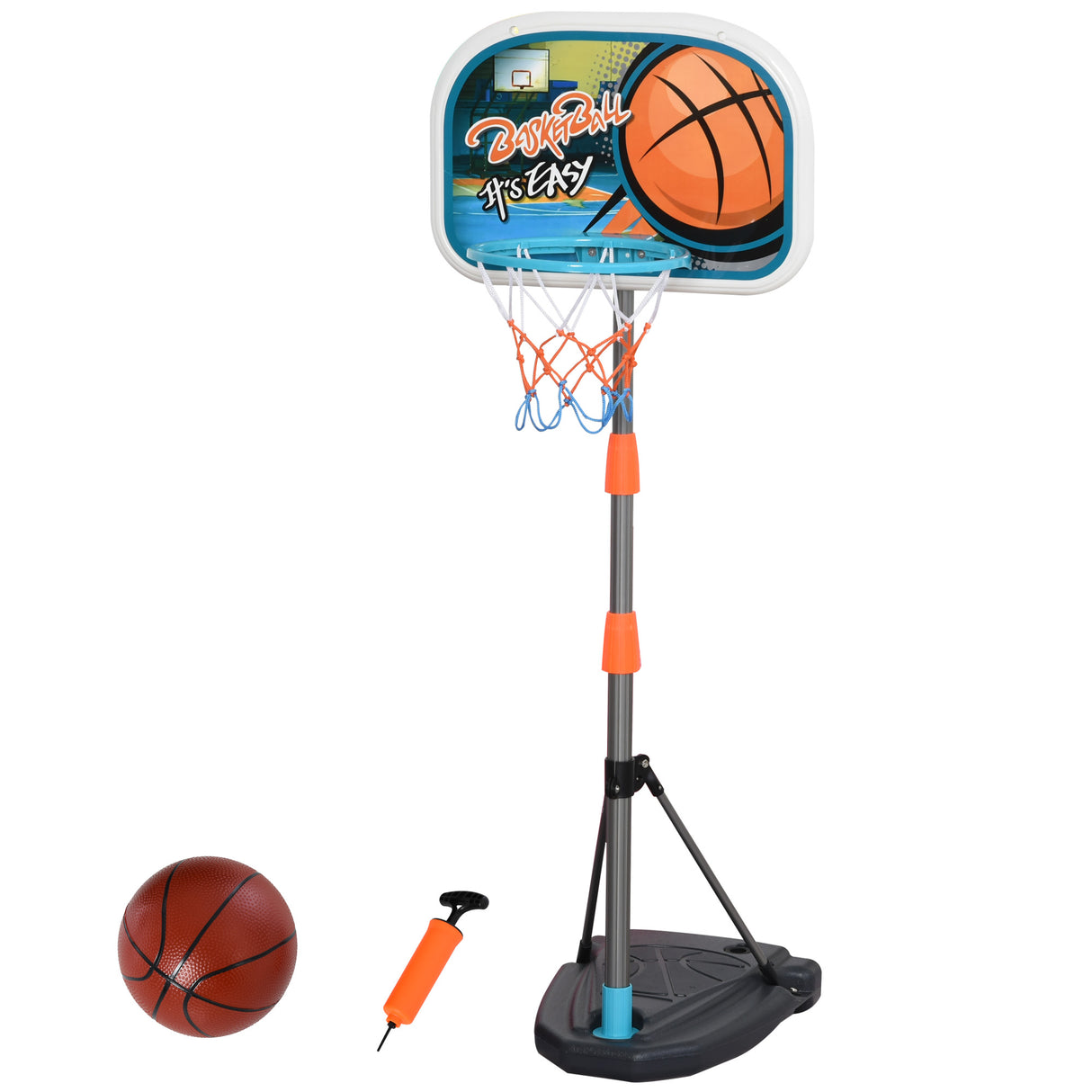 Easycomfort Set Mand voor Kinderen Verstelbaar in Hoogte met Basketbal en Pomp Inbegrepen