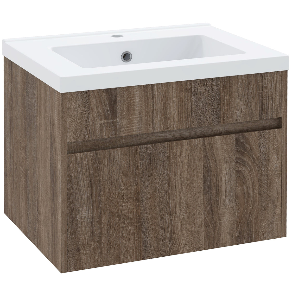 EasyComfort Mobiele wastafel van 60cm met houten lade en keramische wastafel, lichtbruin