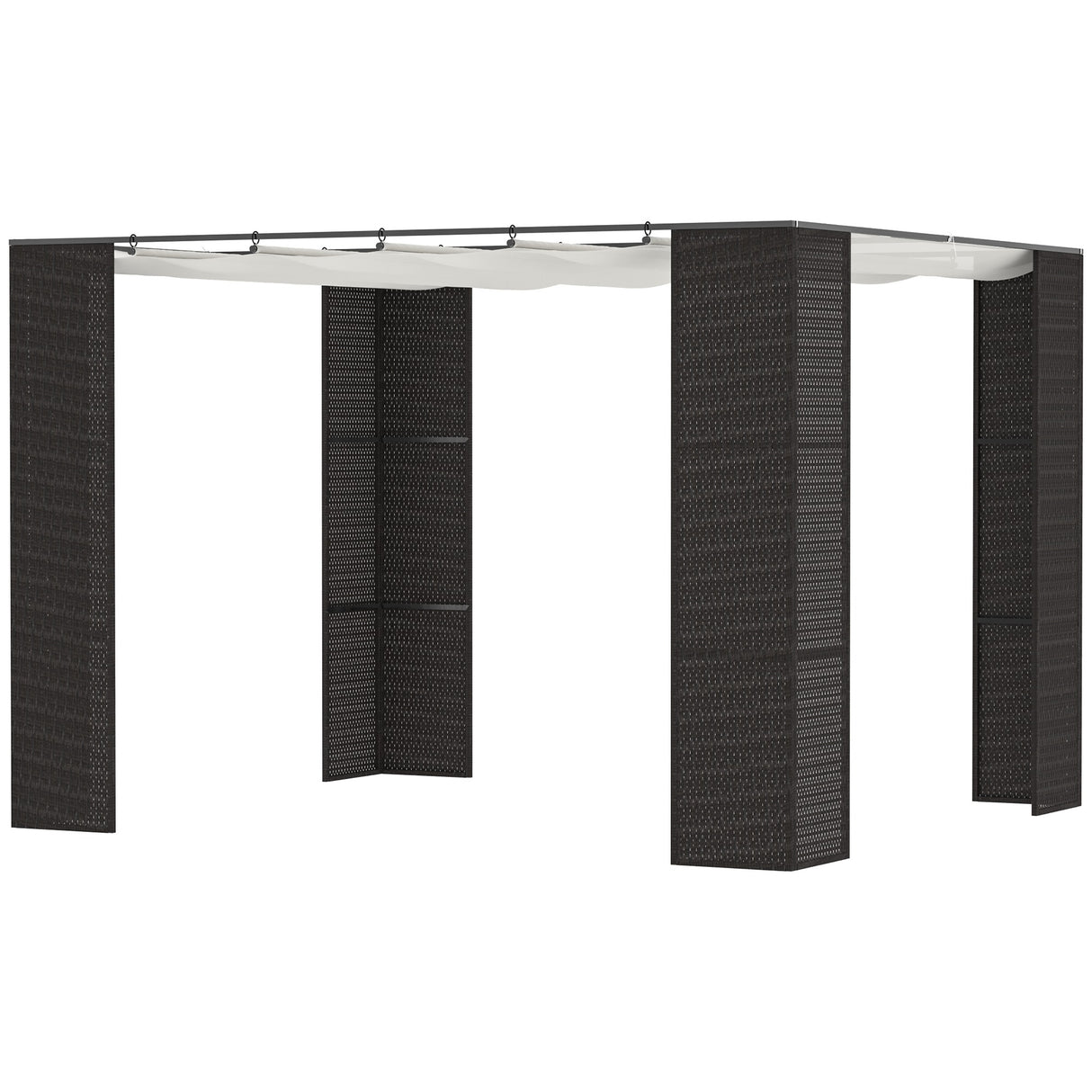 Easycomfort Gazebo Pergola voor de Tuin 3x3m met Schuifgordijn, Metalen en PE Rattan Structuur, Zwart