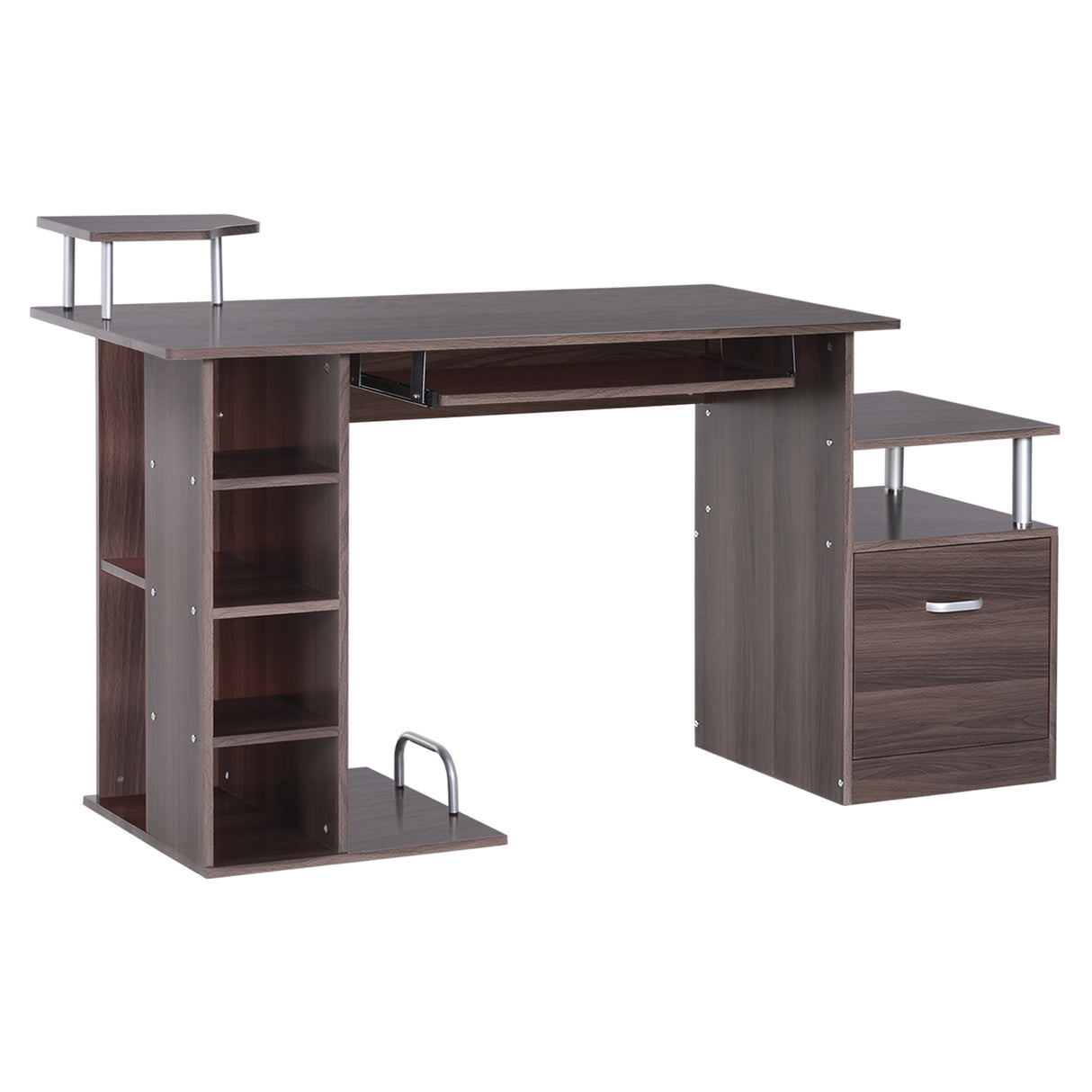 Easycomfort Bureau voor Moderne Computer met Laden, Planken en Uittrekbare Toetsenbordlade, Kantoorbureau voor Thuis in Bruin Hout 152x60x88cm