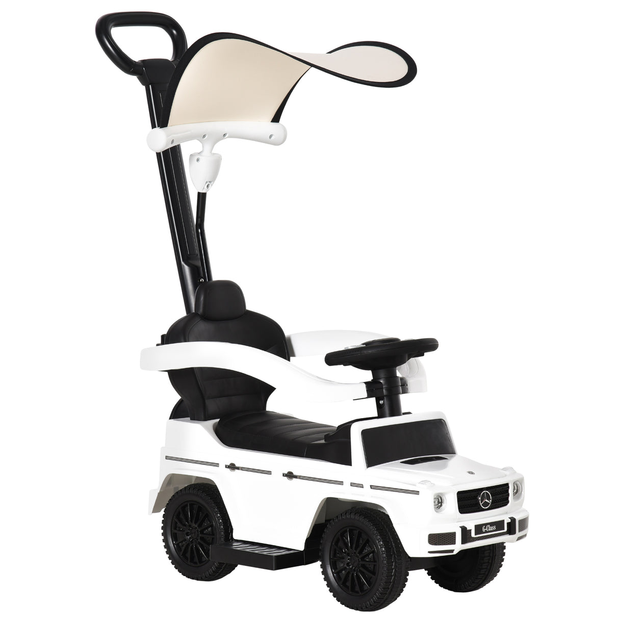 Easycomfort Loopauto voor Kinderen van 12-36 Maanden met Mercedes Licentie, Zonnescherm en Duwstang, 85.5x40.5x95 cm, Wit