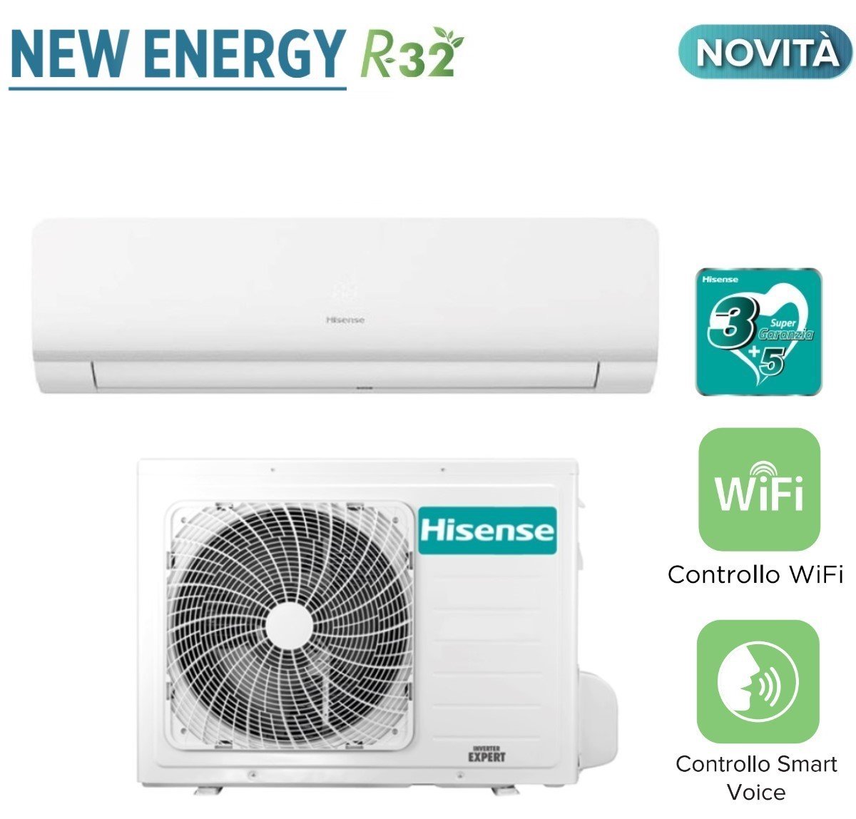 Airconditioner Hisense Inverter serie NEW ENERGY 12000 Btu KC35XR00G + TQ35XE0CW R-32 met geïntegreerde Wi-Fi Klasse A+++/A++