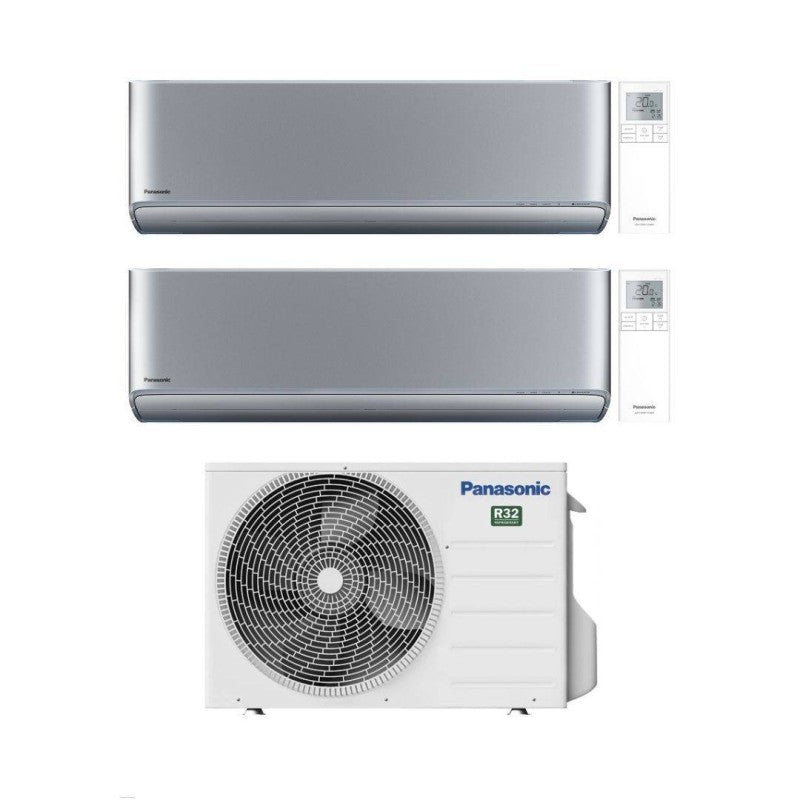 Climatizzatore Condizionatore Panasonic Dual Split Inverter Serie Etherea Silver 7+7 con CU-2Z41TBE R-32 Wi-Fi Integrato Colore Argento 7000+7000