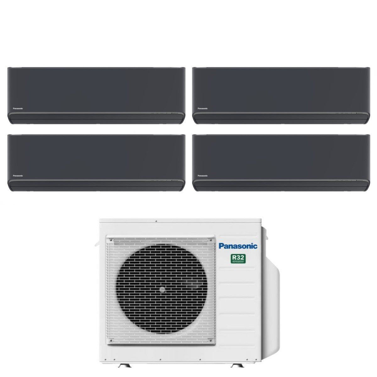 Climatizzatore Condizionatore Panasonic Quadri Split Inverter Serie Etherea Dark 9+9+9+9 con CU-4Z68TBE R-32 Wi-Fi Integrato Colore Grigio Grafite 9000+9000+9000+9000