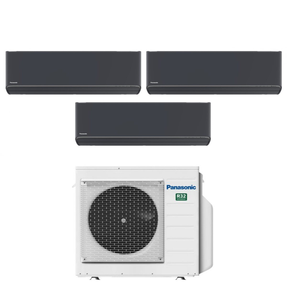 Climatizzatore Condizionatore Panasonic Trial Split Inverter Serie Etherea Dark 7+7+7 con CU-3Z68TBE R-32 Wi-Fi Integrato Colore Grigio Grafite 7000+7000+7000