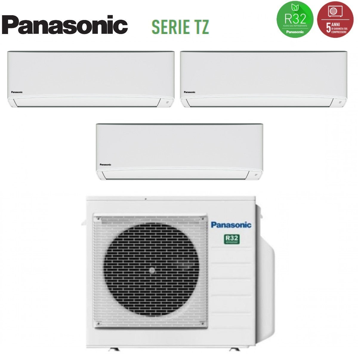 Climatizzatore Condizionatore Panasonic Trial Split Inverter Serie TZ 7+7+18 con CU-3Z68TBE R-32 Wi-Fi Integrato 7000+7000+18000