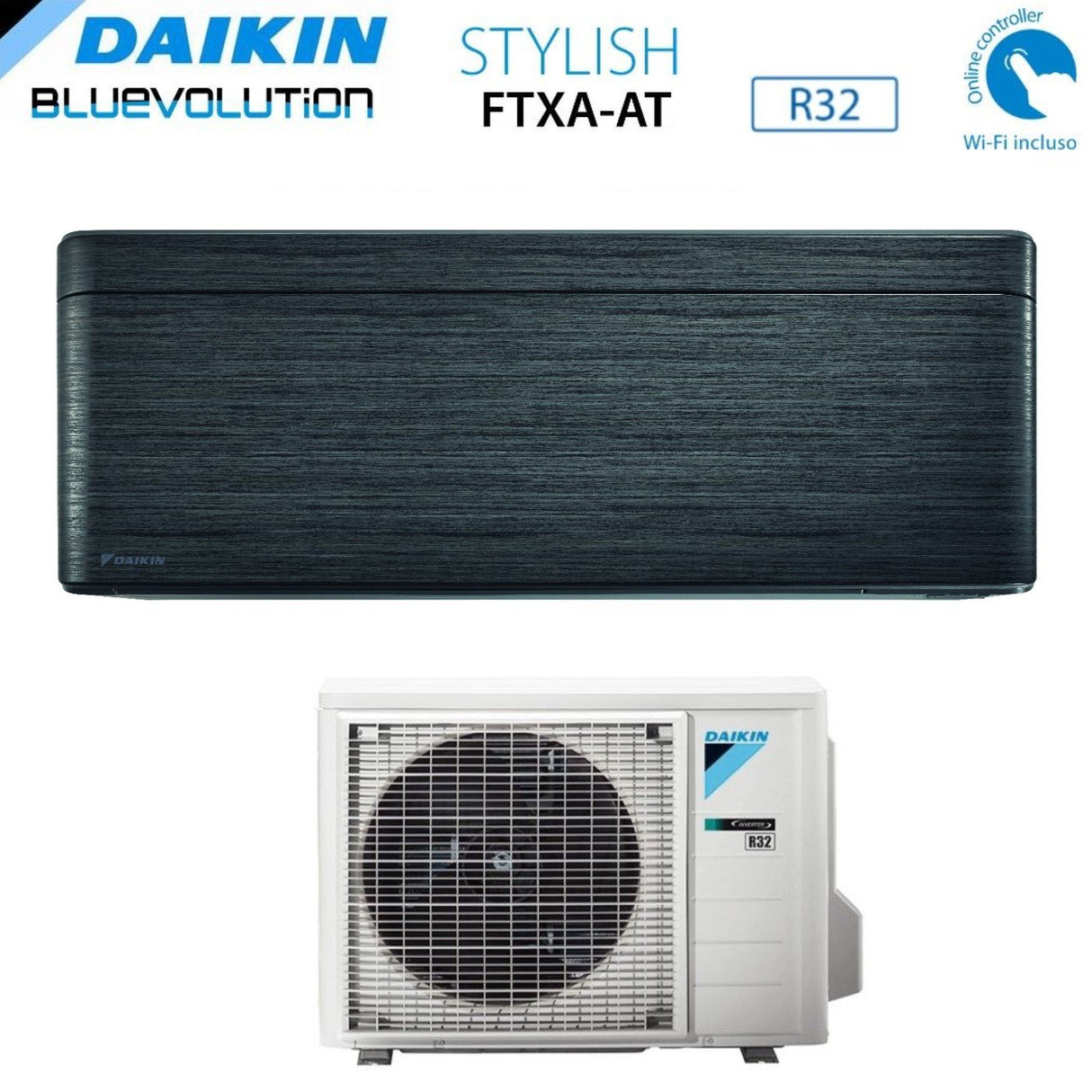 Climatizzatore Condizionatore Daikin Bluevolution Inverter serie STYLISH BLACKWOOD 12000 BTU FTXA35AT R-32 Wi-Fi Integrato classe A+++ NERO