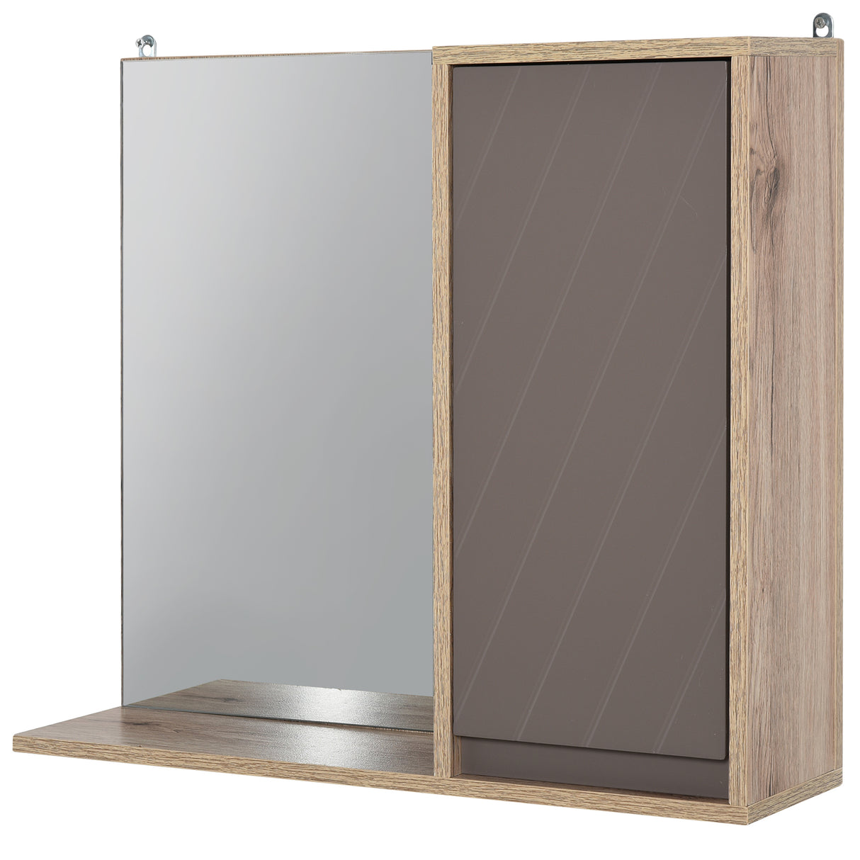 Easycomfort Armadietto Pensile per il Bagno con Mensola e 2 Ripiani, Installazione a Parete, Grigio e Rovere, 57 x 14.2 x 49.2cm