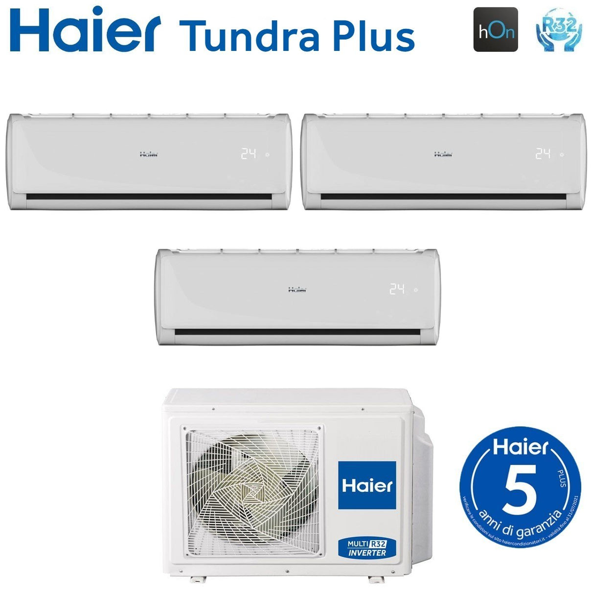 Climatizzatore Condizionatore Haier Trial Split Inverter serie TUNDRA PLUS 7+7+12 con 3U70S2SR3FA R-32 Wi-Fi Integrato 7000+7000+12000