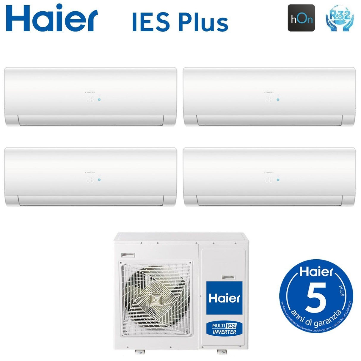 Climatizzatore Condizionatore Haier Quadri Split Inverter serie IES PLUS 7+7+12+18 con 4U85S2SR3FA R-32 Wi-Fi Integrato 7000+7000+12000+18000 - Novità