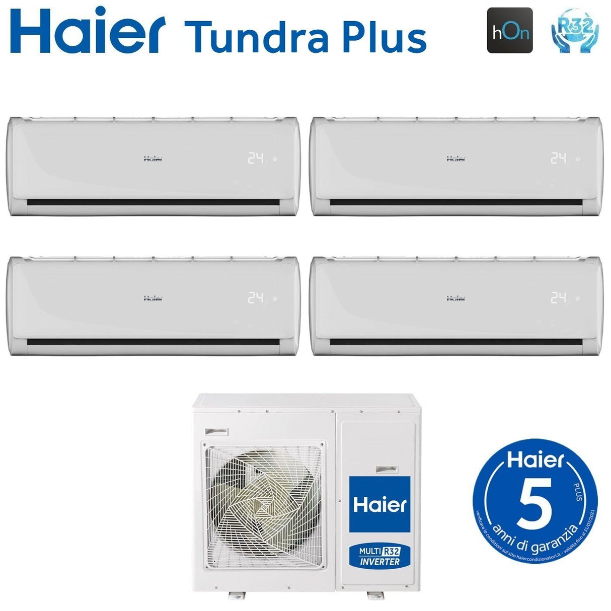 Climatizzatore Condizionatore Haier Quadri Split Inverter serie TUNDRA PLUS 7+7+12+12 con 4U75S2SR3FA R-32 Wi-Fi Integrato 7000+7000+12000+12000