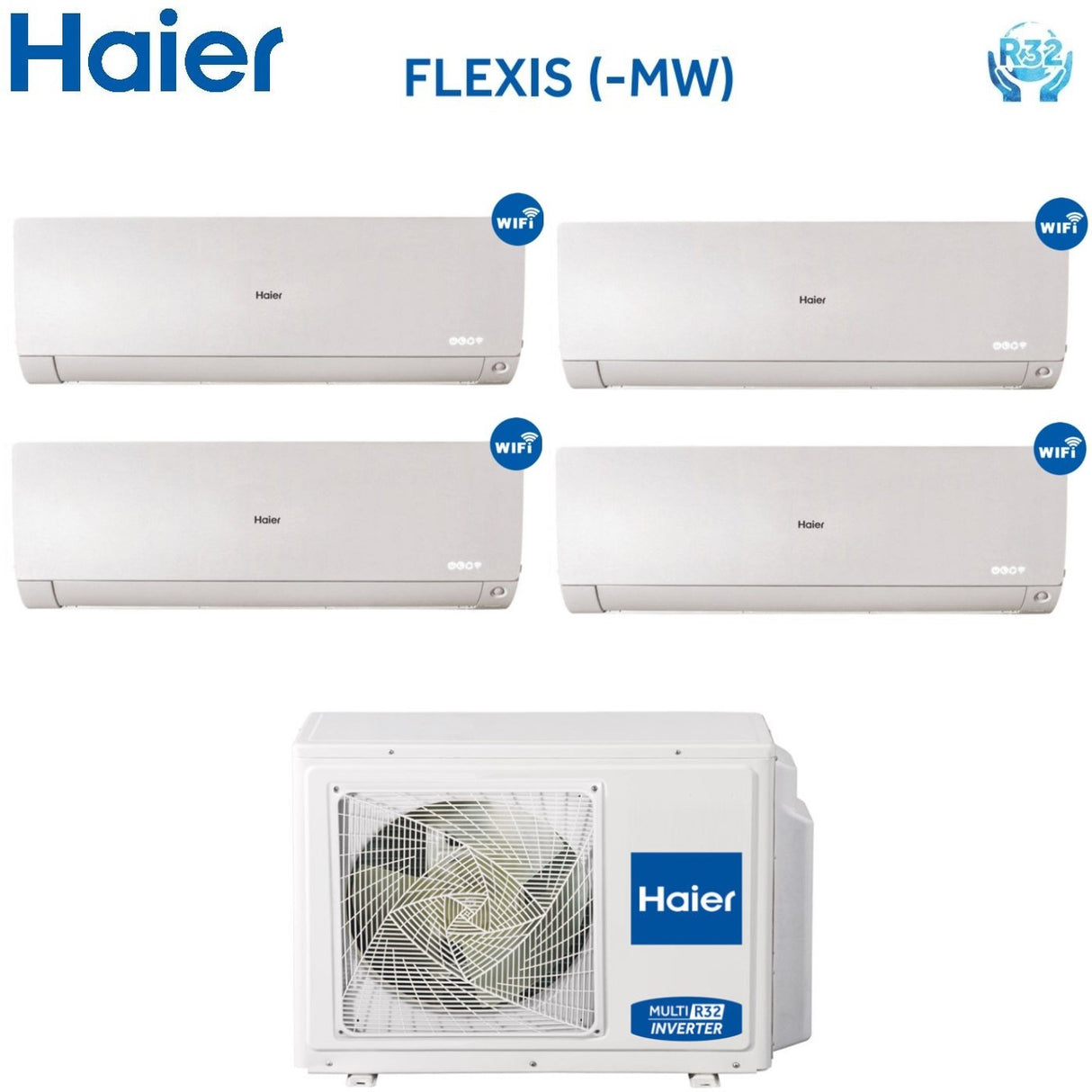 Climatizzatore Condizionatore Quadri Split Inverter HAIER serie FLEXIS White 7000+9000+12000+12000 btu con 4U85S2SR2FA wifi integrato R-32 Wi-Fi 7+9+12+12 - Novità