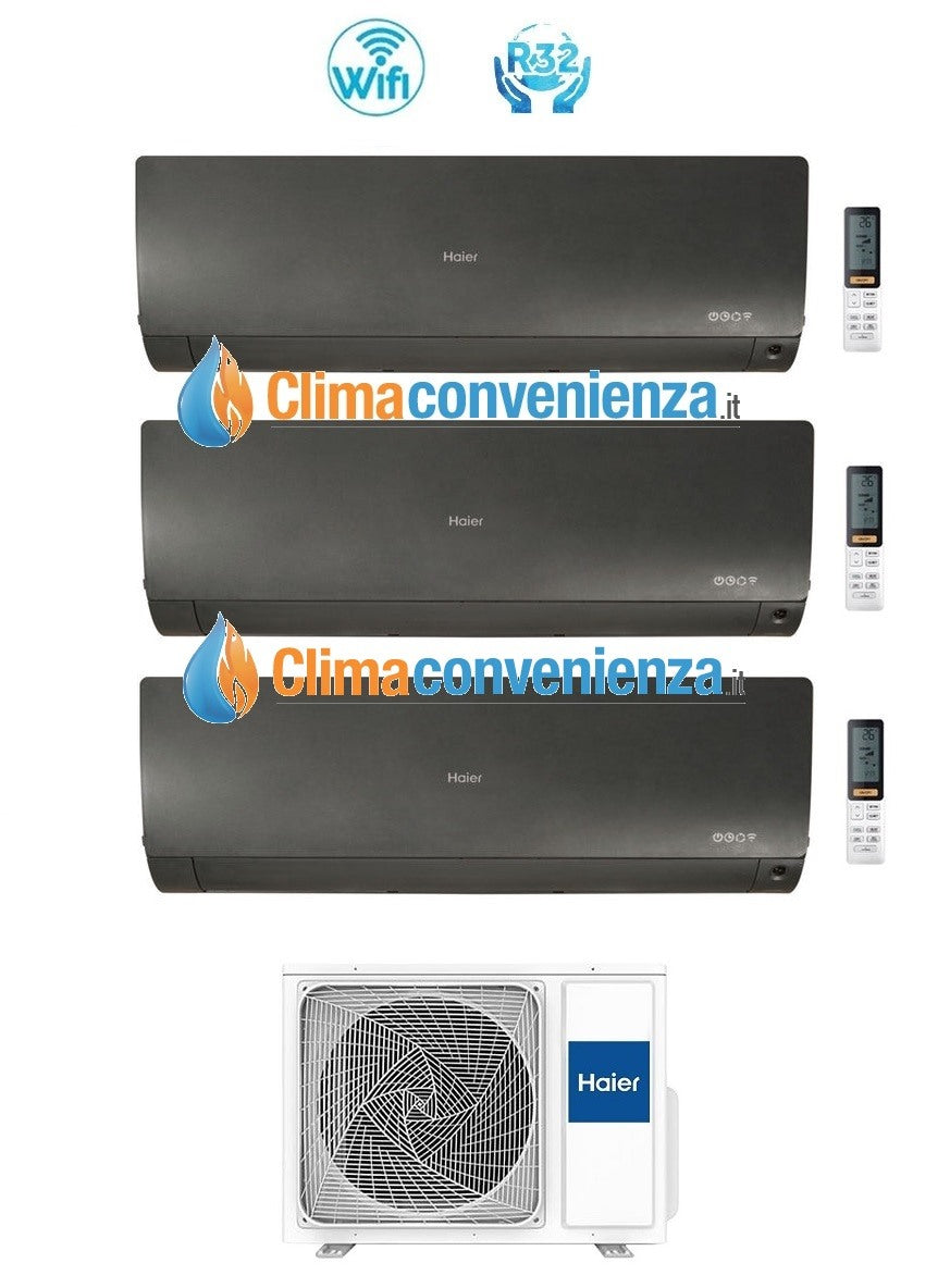 Climatizzatore Condizionatore Trial Split Inverter HAIER serie FLEXIS Black 7000+9000+9000 btu con 3U55S2SR2FA R-32 Wi-Fi 7+9+9 - NOVITA'