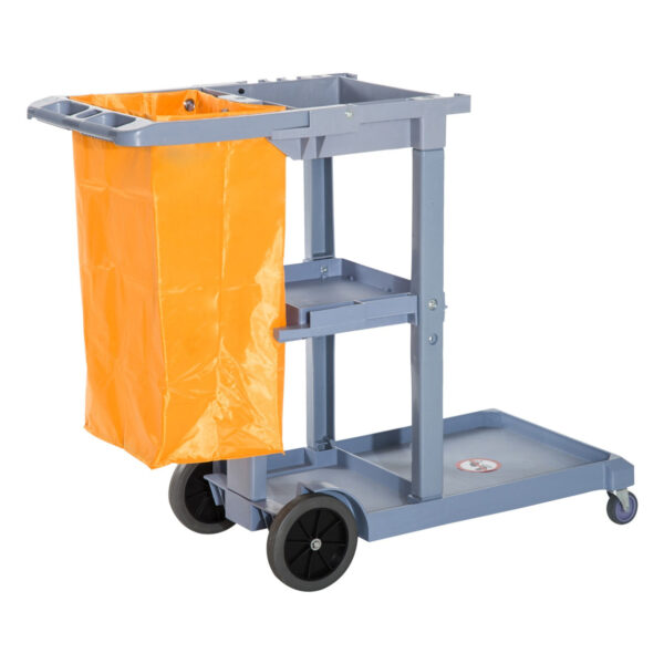 Easycomfort Professionele Schoonmaakwagen met 3 Planken, Bezemhouders, 4 Wielen en 100L Zak, Oranje 121 x 50.5 x 96.5cm