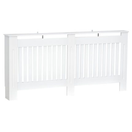 Moderne witte MDF-radiatorafdekking voor huis en kantoor, 172x19x81 cm, met strak ontwerp en elegante uitstraling.