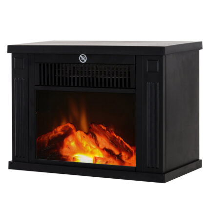 Moderne zwarte tafelhaard met elektrisch vlam effect en regelbaar vermogen 600/1200W voor 10-15m².